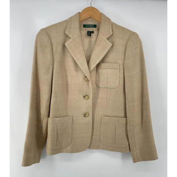 Lauren Ralph Lauren Jackets & Blazers - Ralph Lauren LRL Blazer Women 4 Beige 100% Silk Tweed Quiet Luxury Old Money